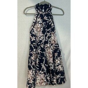 B DARLIN Womens Navy Floral Crochet Trim Sleeveless Short Dress Size 11/12 NWT